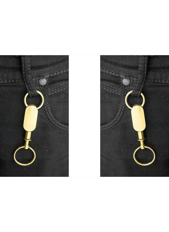 Stephanie Imports - Set of 2 Quick Release, Detachable Valet Keychains With Dual Key Rings (Gold Oblong) - Image 1