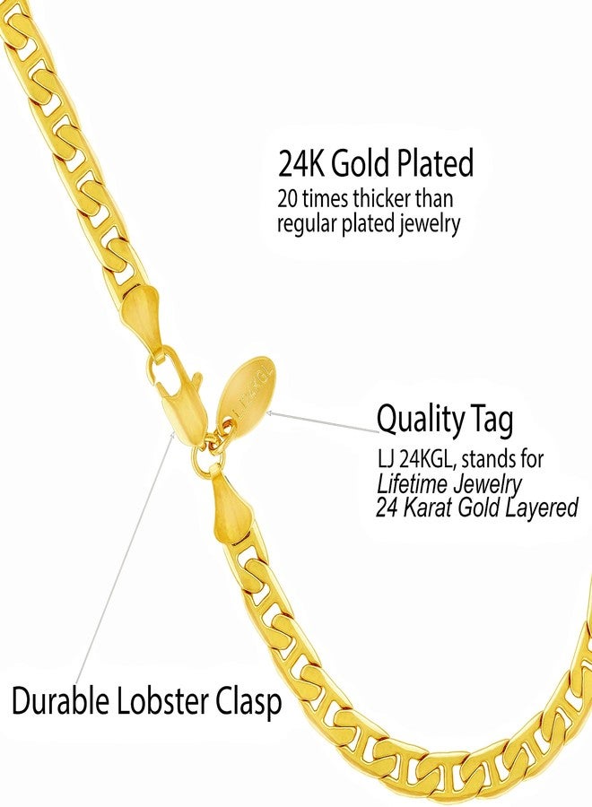 LIFETIME JEWELRY 5mm Mariner Link Anklet for Women & Girls 24k Gold Plated Bracelet (11) - Image 3