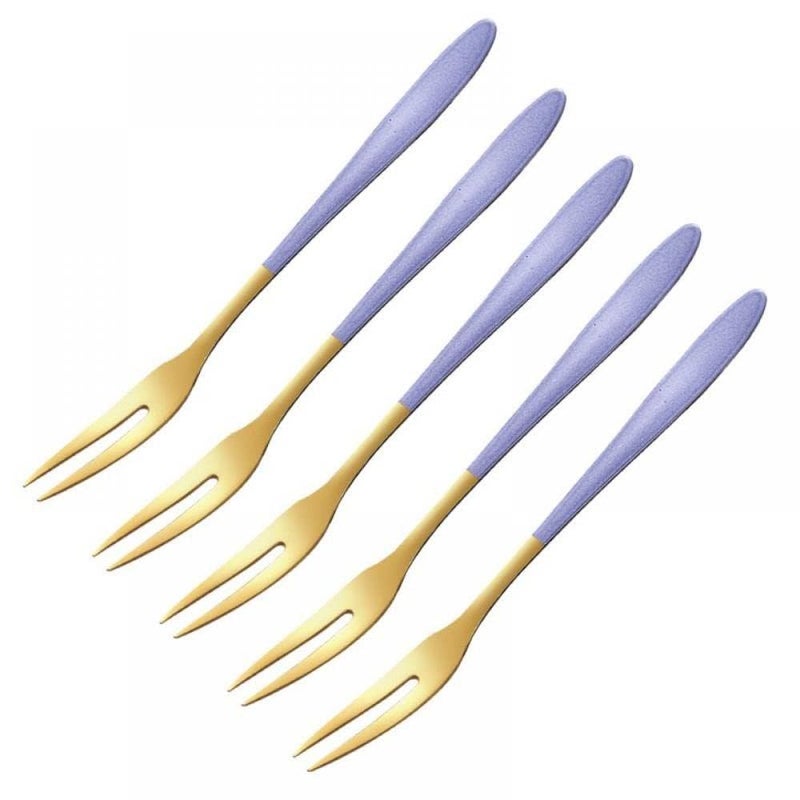 Vortipu Fruit Forks Lovely Lightweight Portable Stainless Steel Fruit Cutlery Tea Dessert Forks for HomeServing Forks Set of 5 Purple - Image 1