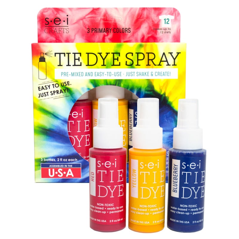 SEI Primary Tie Dye Kit 3 Pack PreMixed Spray Tie Dye Kit EasytoUse NonToxic Fabric Dye in Red Yellow and Blue Shake and Spray