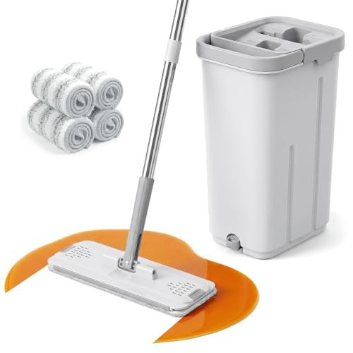 TrueYee Mop and Bucket Set, Floor Mop and Bucket with Wringer Set, Wet and Dry Mop for Hardwood Floors, Vinyl, Tile, Baseboards and Walls (4 Washable Microfiber Pads Included) - Image 1