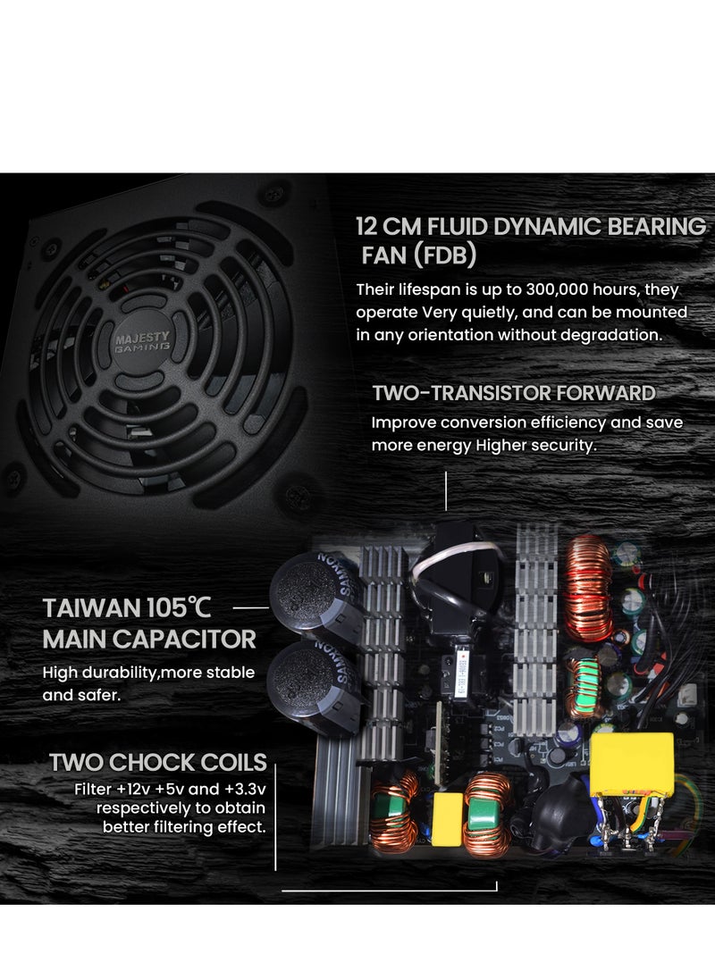 Majesty Majesty 500W 80 Plus Non-Modular Low Noise ATX 500W Power Supply - UK - Black  - Image 5