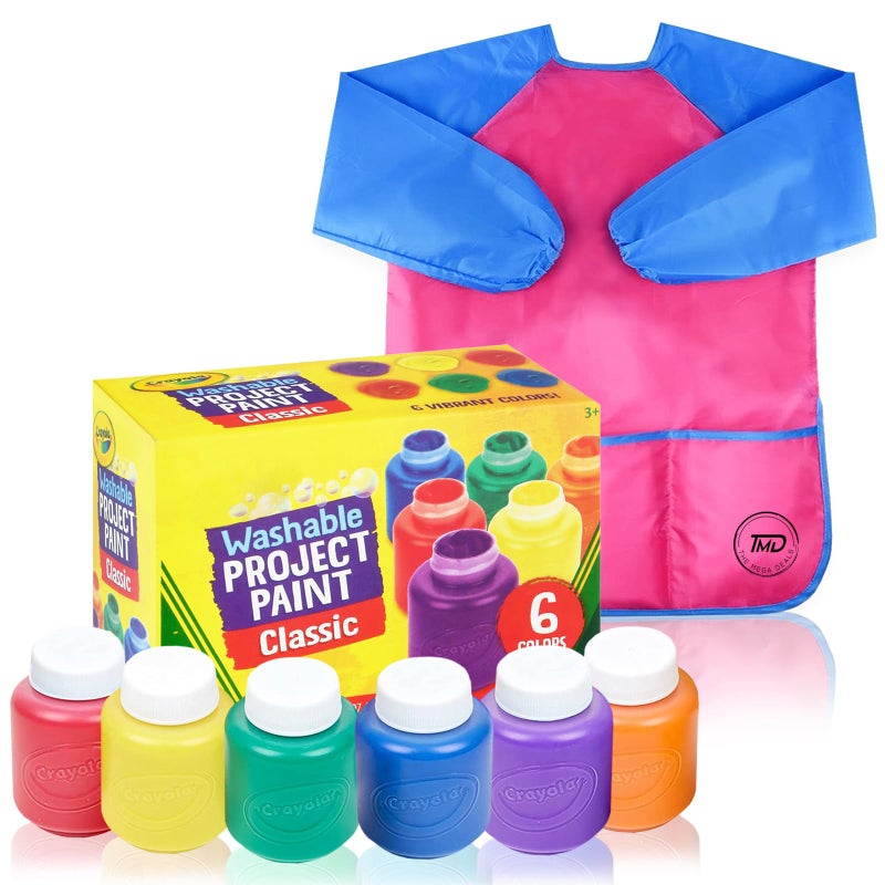 The Mega Deals Kids Painting Set, Washable Paint for Kids 6 Colors, Painting Smock, Non Toxic Tempera Paint 2 oz Each, Paints for Toddlers Art, Craft, Home Finger Paints Projects Gifting Bundle - Image 1