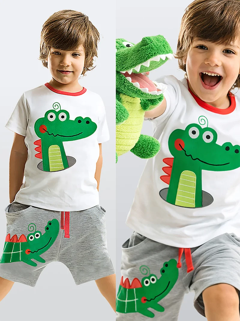 دينوكيدس طقم شورت واسع بطبعة تمساح