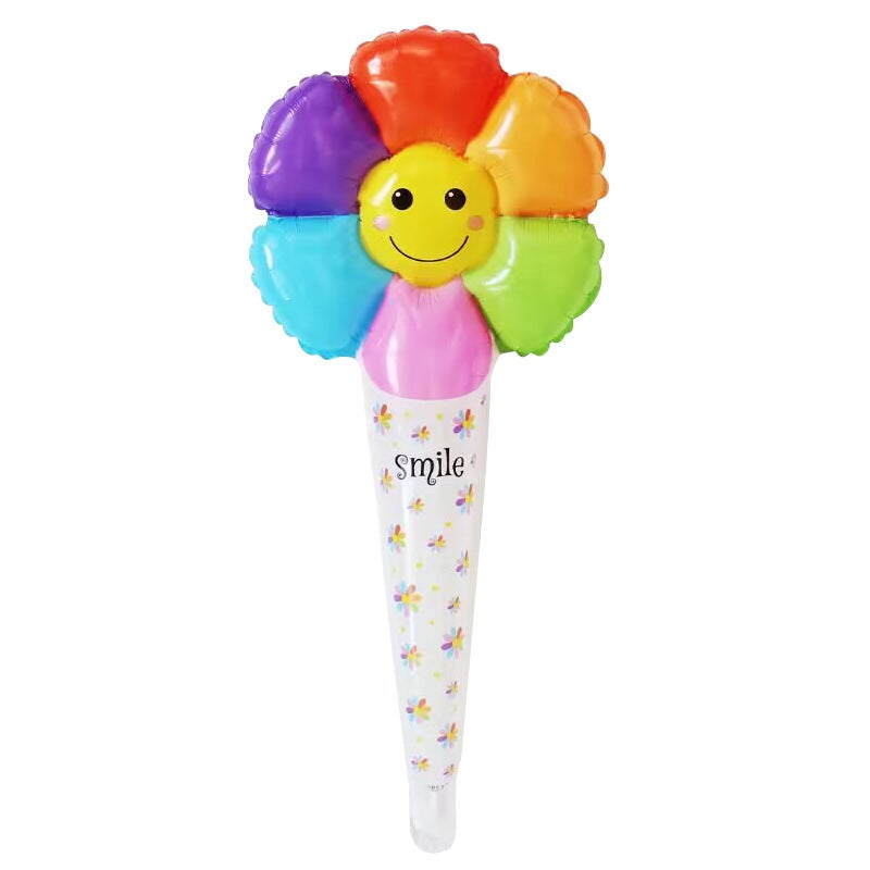 New Smiley Daisy Handheld Stick Medium Stick Aluminum Film Balloon Headwear Headband Stall Push-Sweep Code Activity Balloon - Image 1