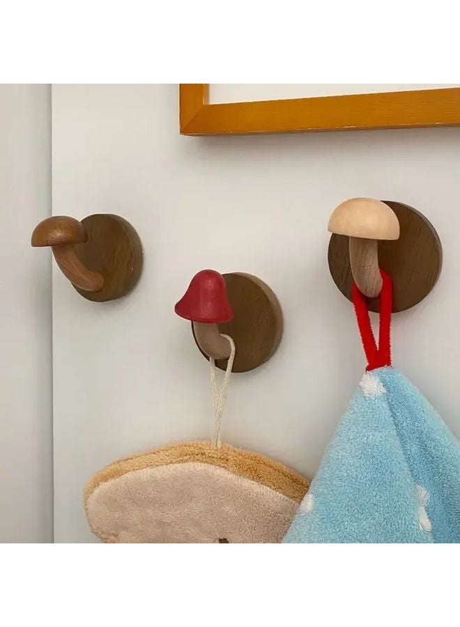 خطاف حائط فطر خشبي بلون طبيعي، معلق بدون حفر للمعاطف والقبعات والمفاتيح والحقائب، رف تخزين ريفي للمنازل الريفية - Image 5