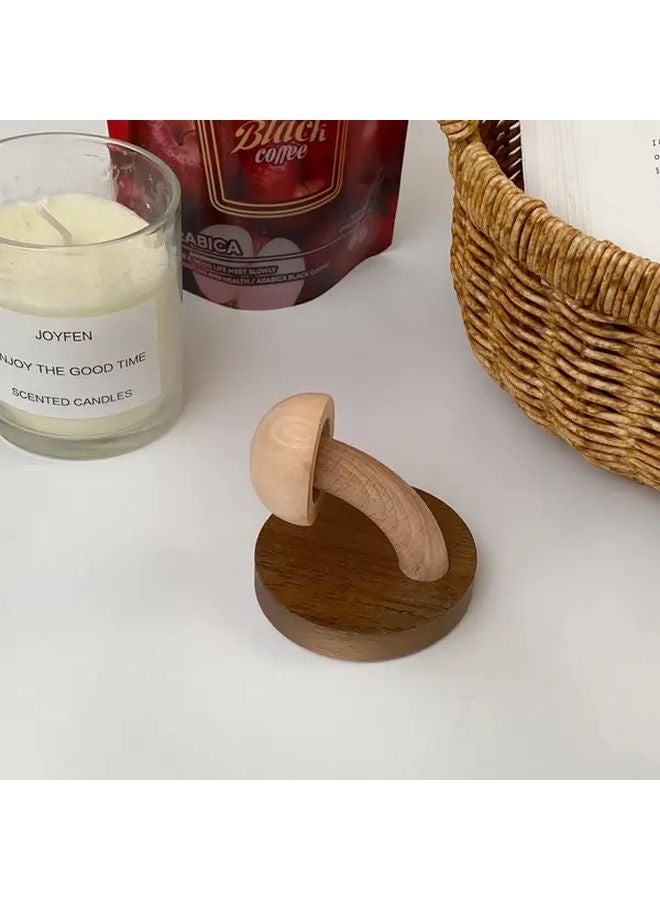 خطاف حائط فطر خشبي بلون طبيعي، معلق بدون حفر للمعاطف والقبعات والمفاتيح والحقائب، رف تخزين ريفي للمنازل الريفية - Image 1