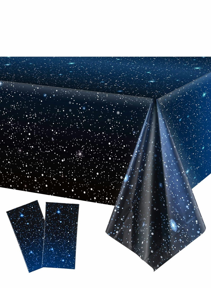 Excefore Space Tablecloth Starry Night Tablecloth Decorations Plastic Galaxy Table Cover Space Stars Theme Party Supplies for Birthday Home Decorations, 54 x 108 Inch, 2 Pieces - Image 1