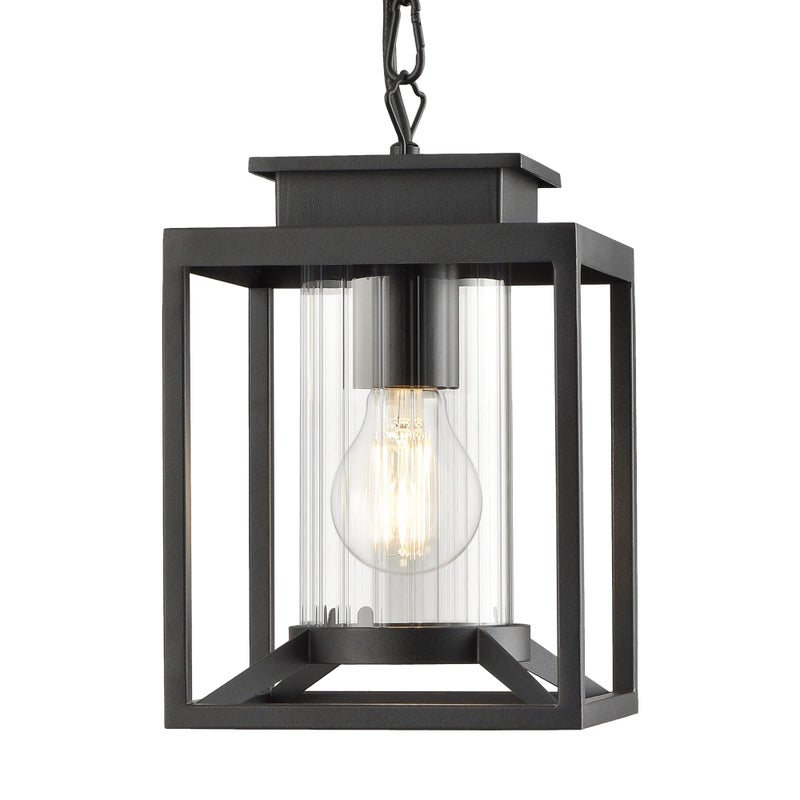 Osimir Outdoor Pendant Light, 1-Light Modern Outdoor Hanging Lantern with Adjustable Chain, Exterior Hanging Porch Light in Black Finish with Cylinder Glass, 2353/1H - Image 1
