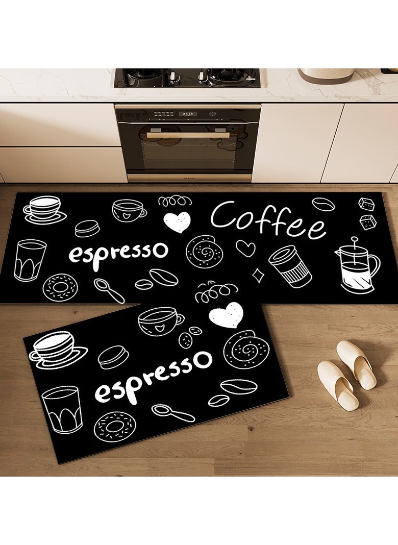 Generic - 2-Piece Non-Slip Kitchen Mat Set, Black/White Rubber Backed Absorbent Rugs for Sink and Stove, Machine Washable, Stylish Home Décor Kitchen Floor Mats - Image 1