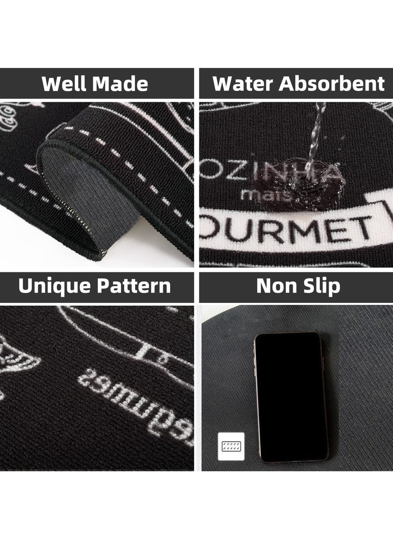 Generic - 2-Piece Non-Slip Kitchen Mat Set, Black/White Rubber Backed Absorbent Rugs for Sink and Stove, Machine Washable, Stylish Home Décor Kitchen Floor Mats - Image 1