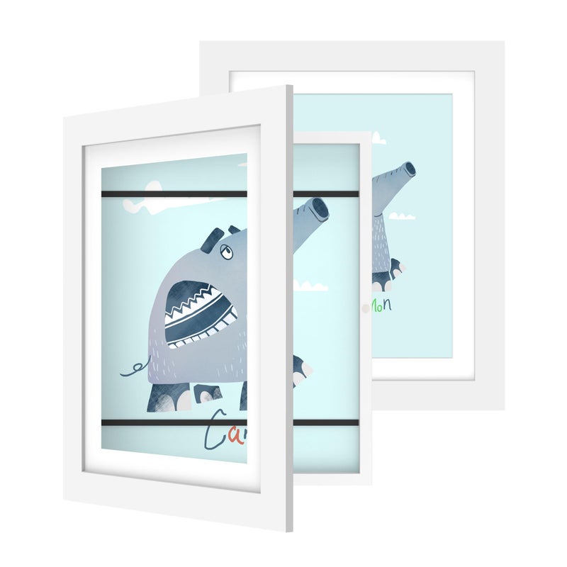 FrameWorks 2Pack 10x125 White Wooden Kids Art Frame with Magnetic Door  Display for 3D Artwork Photos Crafts  Gallery Style Edges Wall Decor for Home Playroom Easy Access Frame for Creativity
