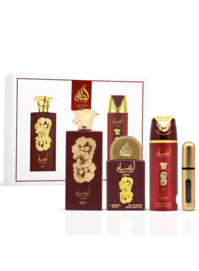 Lattafa PRIDE GIFTSET Ansaam Gold | Set 3-Piece (Edp 100ml + Edp 20ml + Deodorant 200ml) - Image 1