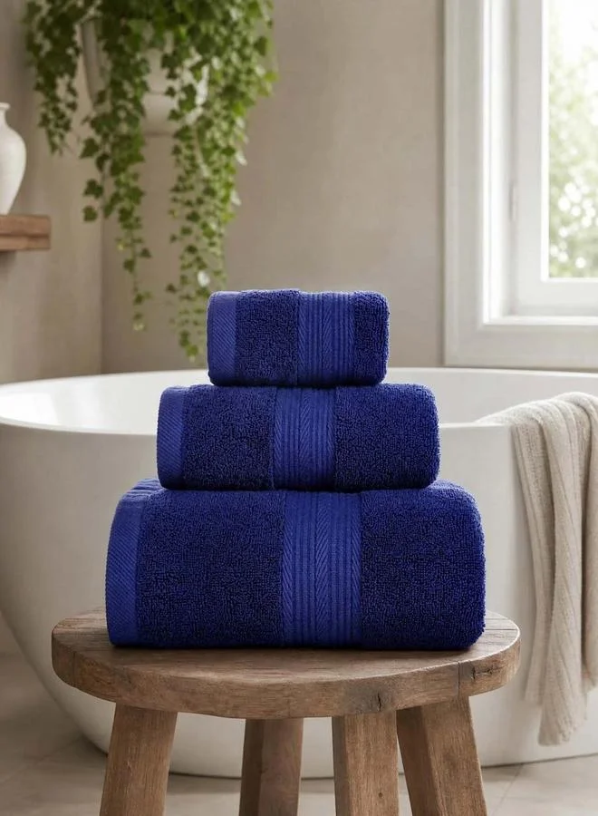 Styli Pack Of 3 - Plain Bath Towels, Navy Blue - 34X34Cm, 35X75Cm, 70X140Cm