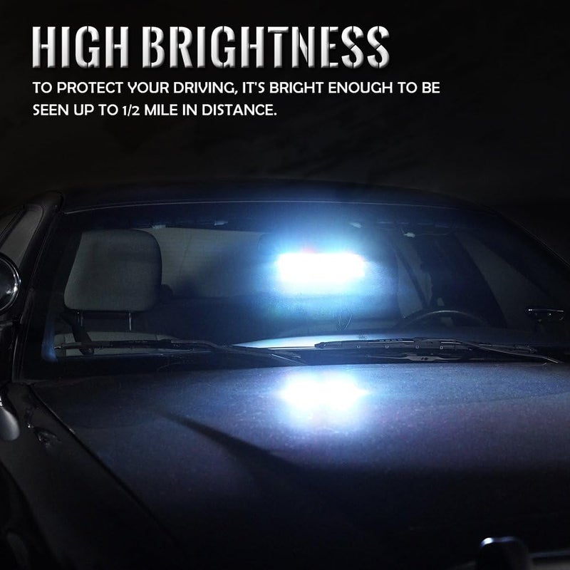 Xprite White LED Emergency Dash Strobe Light, Interior Windshield Safety Warning Flashing Lights w/Suction Cups, 12V Windshield Visor Light Bar for Police Law Enforcement Volunteer Vehicles Trucks - Image 3