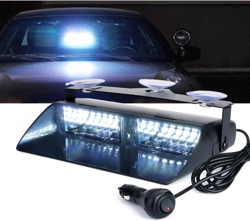 Xprite White LED Emergency Dash Strobe Light, Interior Windshield Safety Warning Flashing Lights w/Suction Cups, 12V Windshield Visor Light Bar for Police Law Enforcement Volunteer Vehicles Trucks - Image 1