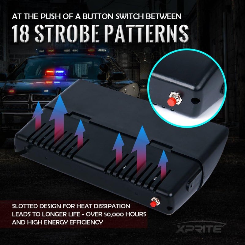 Xprite White LED Emergency Dash Strobe Light, Interior Windshield Safety Warning Flashing Lights w/Suction Cups, 12V Windshield Visor Light Bar for Police Law Enforcement Volunteer Vehicles Trucks - Image 4