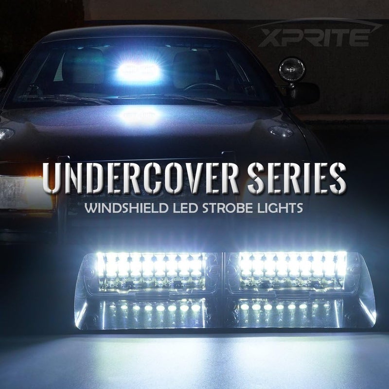 Xprite White LED Emergency Dash Strobe Light, Interior Windshield Safety Warning Flashing Lights w/Suction Cups, 12V Windshield Visor Light Bar for Police Law Enforcement Volunteer Vehicles Trucks - Image 2