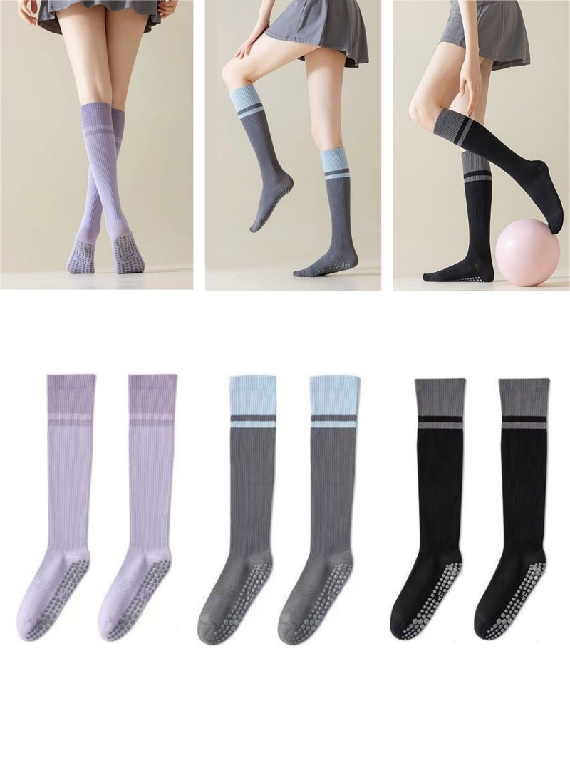 Mmmon 3 Pairs Calf-Length Sports Socks for Women, with Dots Design Non-Slip Grip, Breathable Cotton Seamless Ankle Support for All-Season Workouts, Yoga & Pilates, Gym, Running - Image 1