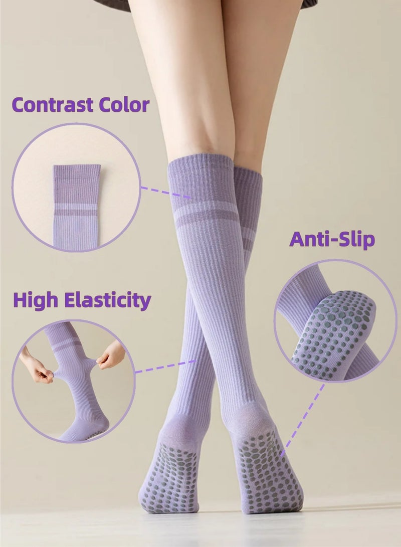 Mmmon 3 Pairs Calf-Length Sports Socks for Women, with Dots Design Non-Slip Grip, Breathable Cotton Seamless Ankle Support for All-Season Workouts, Yoga & Pilates, Gym, Running - Image 2