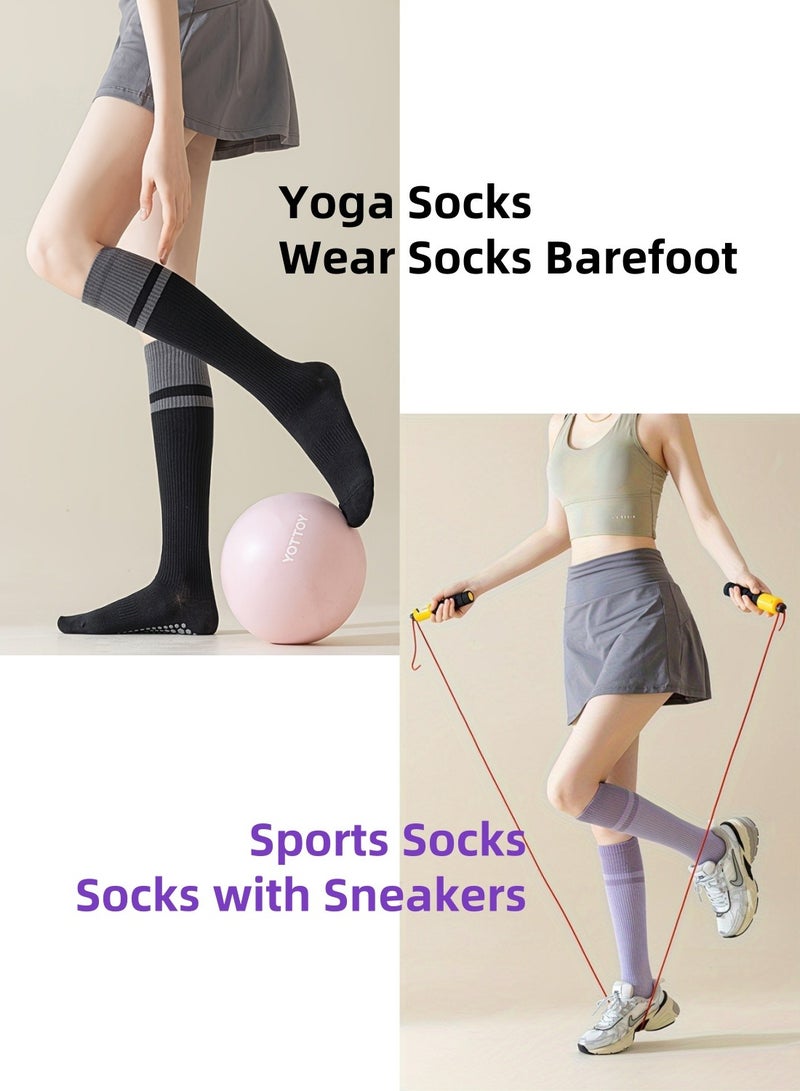 Mmmon 3 Pairs Calf-Length Sports Socks for Women, with Dots Design Non-Slip Grip, Breathable Cotton Seamless Ankle Support for All-Season Workouts, Yoga & Pilates, Gym, Running - Image 3