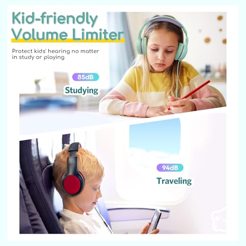 EarFun Kids Headphones Wired with Microphone, 85/94dB Volume Limit Headphones for Kids, Portable Wired Headphone with Shareport, Stereo Sound Foldable Headset for School/Tablet/iPad, Green Violet - Image 5