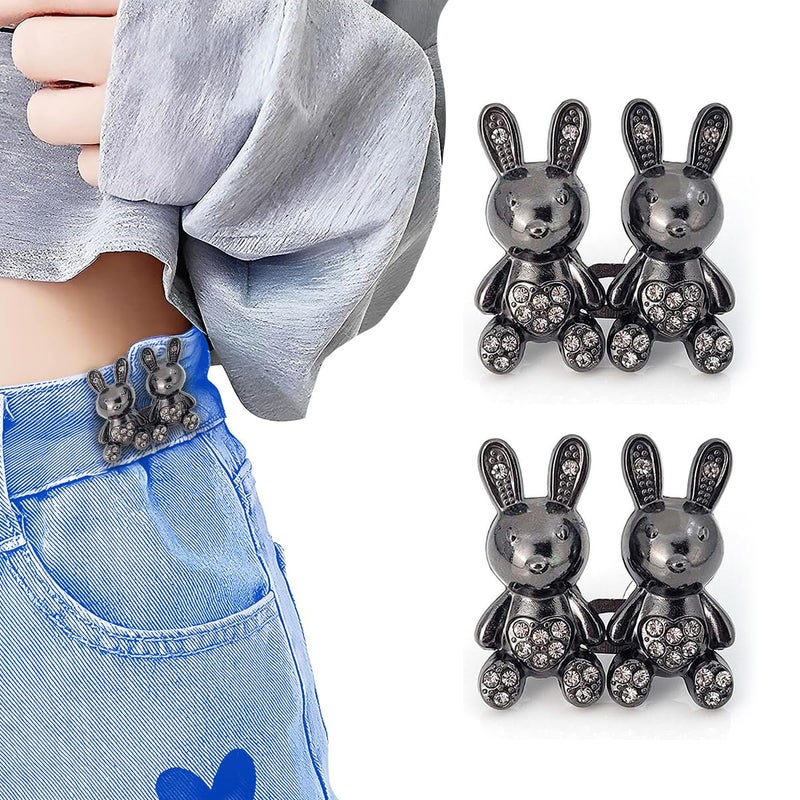 HEAVY DRIVER ® 2pcs Cute Rabbit Button Pins for Jeans Adjustable Bunny Button Pins Waist Buckle for Loose Jeans Pants, Detachable Buttons for Jeans Waist Buckle No Need Sewing Waist Tightener Clip (Rabbit Black) - Image 1