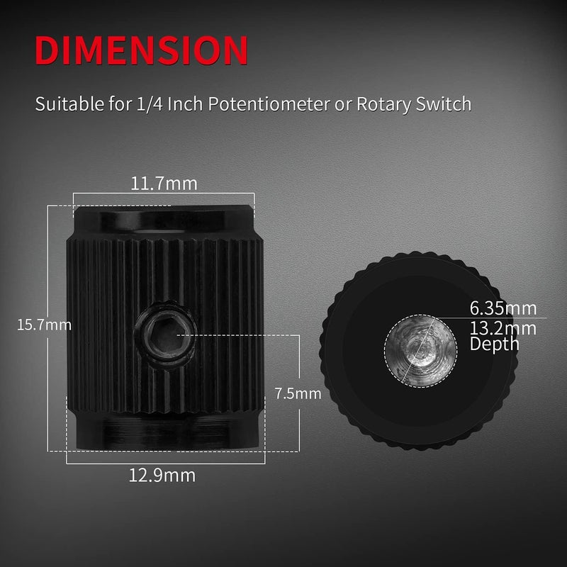 DAIERTEK Guitar Effect Pedal Knob Metal Black Potentiometer Knob Anodized Aluminum Amp Pot Knob with Set Screw 1/4 -13Pack… - Image 2