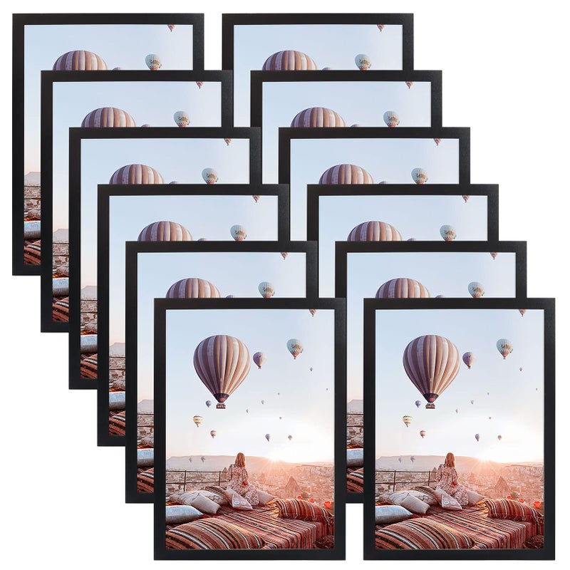 CRUGLA 8.5 x 11 Picture Frame 12 Packs  Black 8.5 by 11 Kids Children Artwork Frame Changeable  Magnetic Sheet with Self Adhesive Backing  Document Sign Paper Holder  Poster Certificate Photo Frame Bulk for Refrigerator Glass Locker Cubicle