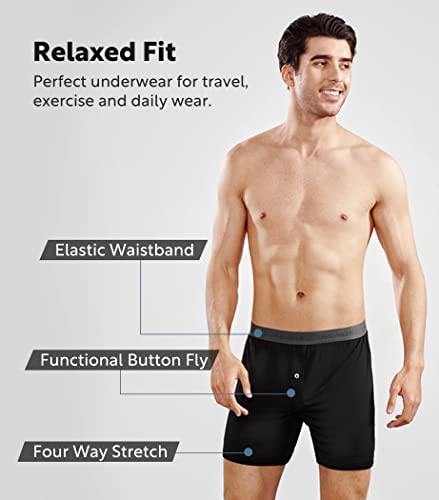 DAVID ARCHY شورتات داخلية للرجال من ديفيد آرتشي مصنوعة من رايون البامبو، شورتات بوكسر للرجال قابلة للتنفس وباردة مع فتحة زر، عبوة 3 قطع (م، أزرق داكن/أسود/رمادي داكن) - Image 5