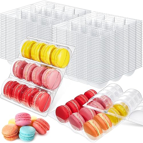 Sherr 24 Pcs Macaron Boxes Clear Plastic Macaron Storage Containers Macaroon Packaging Display Trays for Cookie Wedding Party Gifts - Image 1