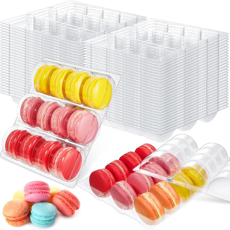Sherr 24 Pcs Macaron Boxes Clear Plastic Macaron Storage Containers Macaroon Packaging Display Trays for Cookie Wedding Party Gifts - Image 2