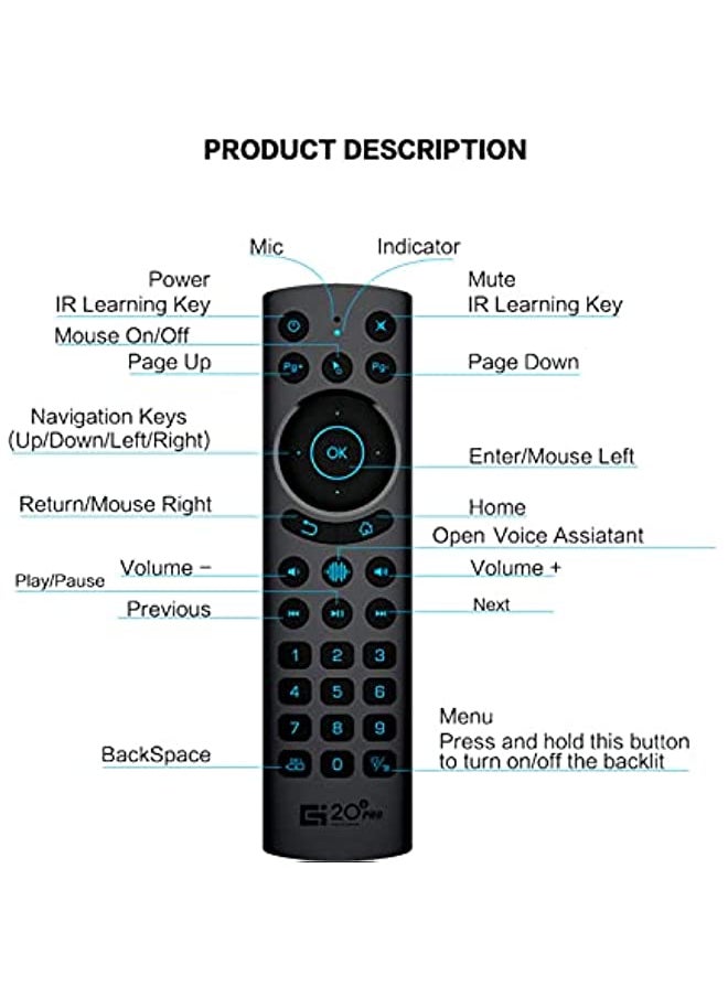 HuHa - G20S PRO BT 2.4G & BT5.0 Dual Mode Wireless Air Mouse with USB Receiver 6-Axis Gyroscope Handheld Remote Control Smart Voice Control IR Learning Backlight for Smart TV Android TV BOX PC - Image 1