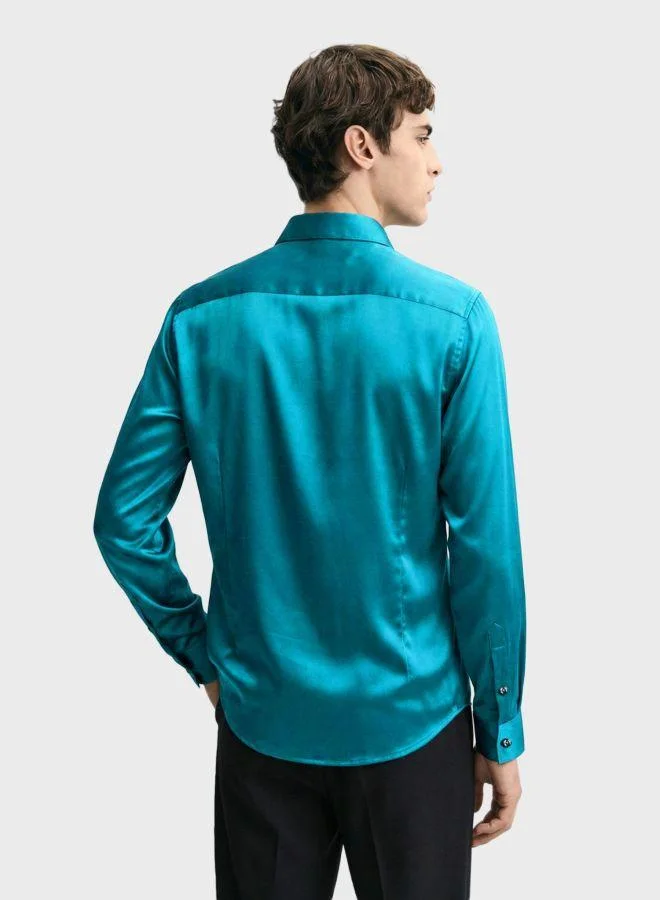 The Indian Garage Co Men Slim Fit Solid Round Neck Full Sleeves Shirt