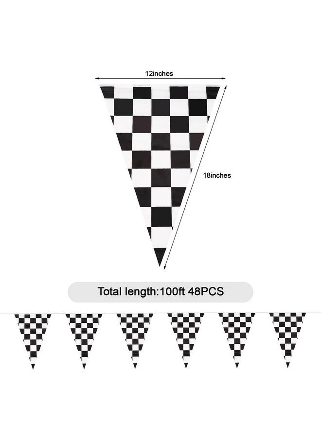 RECER Black and White Checkered Flag Banner, 100ft, Party Decoration Flag, Suitable for Birthday, Picnic, Racing, Sports Occasions, 120 inches x 5 inches - Image 2