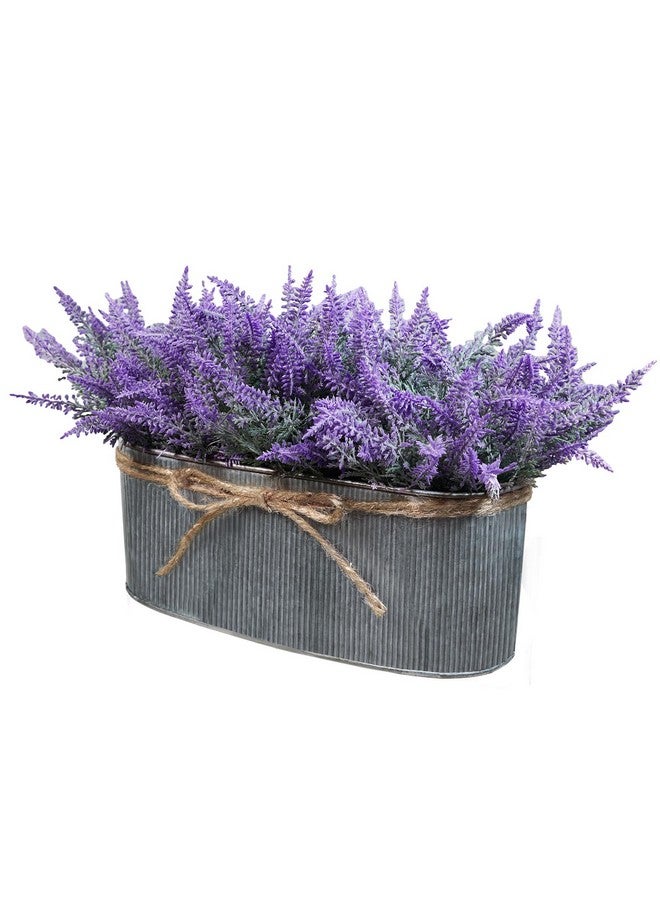 وينلين تنسيق زهور اللافندر الصناعية من وينلين، مقاس 10 بوصات، في صندوق زرع معدني بيضاوي الشكل مجلفن، نباتات لافندر صناعية مزروعة في أصص، مناسبة لطاولة الربيع في المزرعة، أو كقطعة مركزية لحفلات الزفاف أو المكتب أو المطبخ. - Image 2