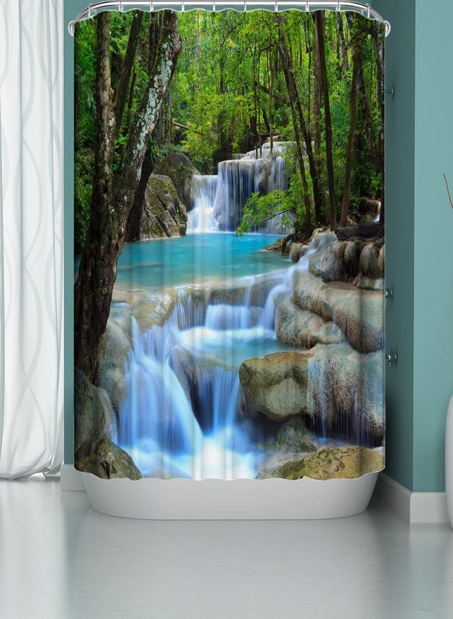 DDS-DUDES Waterfall Shower Curtain, Garden Spring Natural Scenery Forest Waterproof Shower Curtain for Bathroom 12 Plastic Hooks 71 * 71 inches (A17) - Image 2
