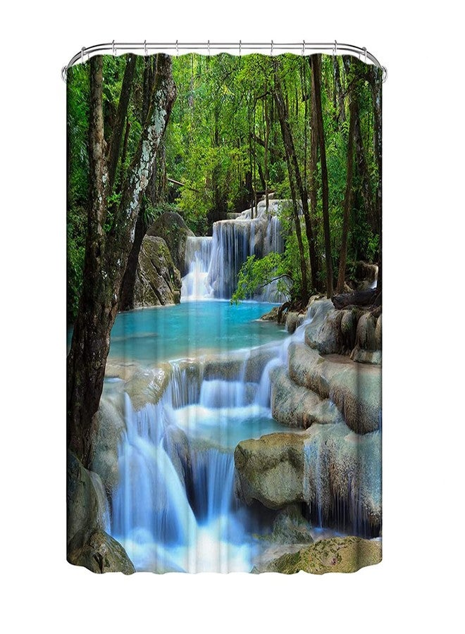 DDS-DUDES Waterfall Shower Curtain, Garden Spring Natural Scenery Forest Waterproof Shower Curtain for Bathroom 12 Plastic Hooks 71 * 71 inches (A17) - Image 1