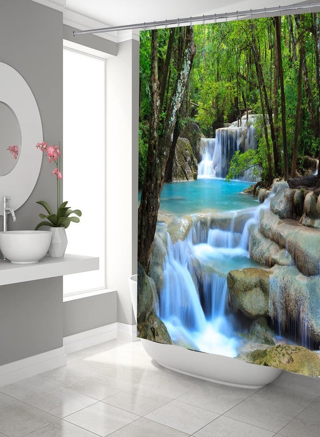 DDS-DUDES Waterfall Shower Curtain, Garden Spring Natural Scenery Forest Waterproof Shower Curtain for Bathroom 12 Plastic Hooks 71 * 71 inches (A17) - Image 4