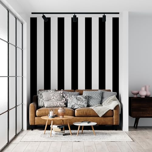 FOKRIM Black & White Striped Wallpaper for Walls 45x300cm | Peel & Stick Waterproof PVC Wall Sticker | Self Adhesive Modern Vertical Stripe Wall Décor for Living Room Bedroom Kitchen Furniture - Image 3
