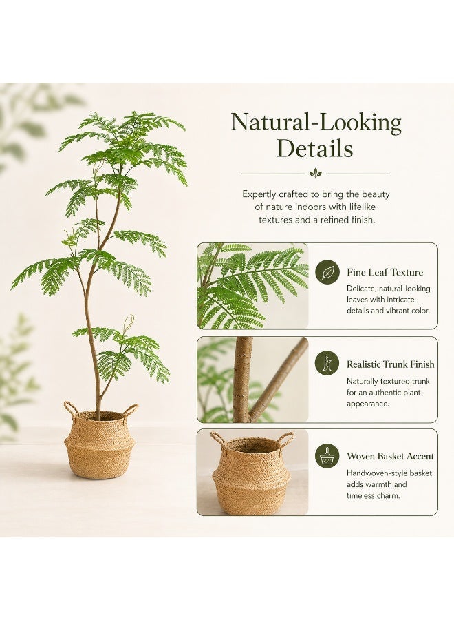 Sinyin Artificial Jacaranda Tree with Woven Basket Large Faux Plant Indoor Decorative Tree Fake Green Plant for Living Room Bedroom Office Hotel Home Decor - Image 2