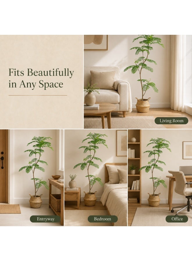Sinyin Artificial Jacaranda Tree with Woven Basket Large Faux Plant Indoor Decorative Tree Fake Green Plant for Living Room Bedroom Office Hotel Home Decor - Image 3