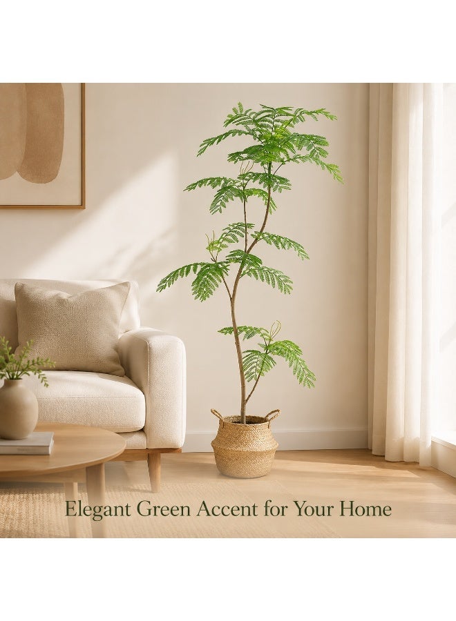 Sinyin Artificial Jacaranda Tree with Woven Basket Large Faux Plant Indoor Decorative Tree Fake Green Plant for Living Room Bedroom Office Hotel Home Decor - Image 4