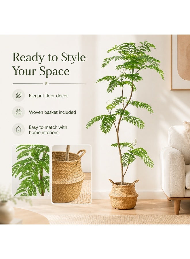 Sinyin Artificial Jacaranda Tree with Woven Basket Large Faux Plant Indoor Decorative Tree Fake Green Plant for Living Room Bedroom Office Hotel Home Decor - Image 5