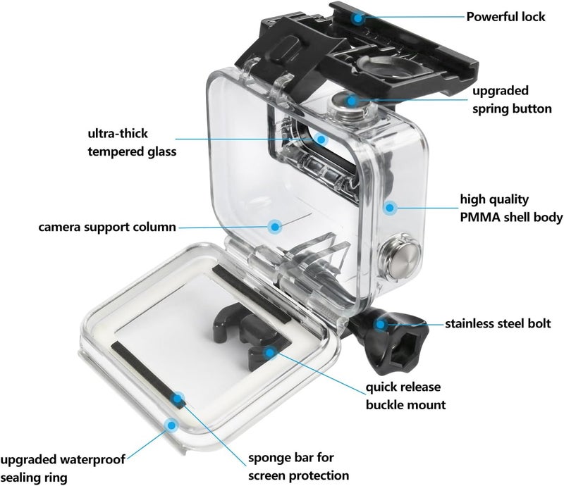 Suptig حافظة مقاومة للماء، حافظة غوص لكاميرا جوبرو هيرو 7 بلاك، هيرو 6، هيرو 5 وكاميرا الأكشن 2018 مقاومة للماء حتى 147 قدم (45 متر) - Image 4