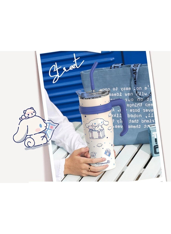 Generic Cinnamoroll Stainless Steel Insulated Glass with Lid, Straw and Handle 1200ml - White - Image 5