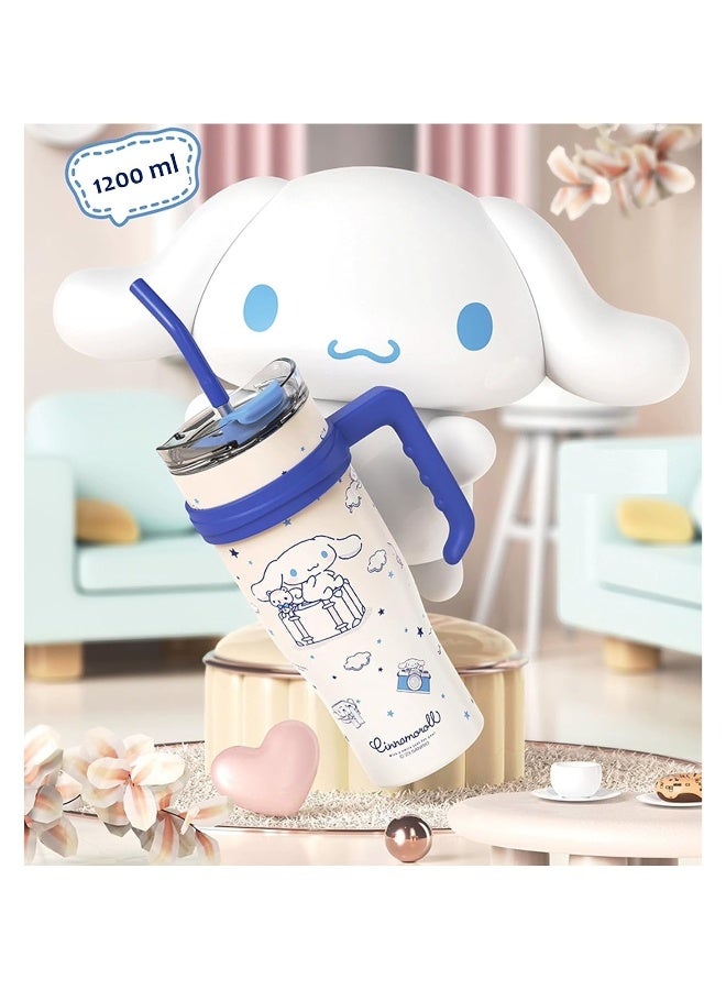 Generic Cinnamoroll Stainless Steel Insulated Glass with Lid, Straw and Handle 1200ml - White - Image 2
