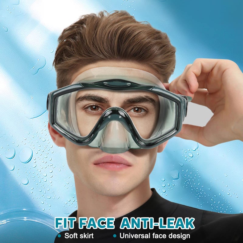 KUYOU Mask Fins Snorkeling Gear for Adults - Wide View Anti-Fog Mask, Full Dry Top Snorkel Gear Set (Dark Celadon, S/M) - Image 3