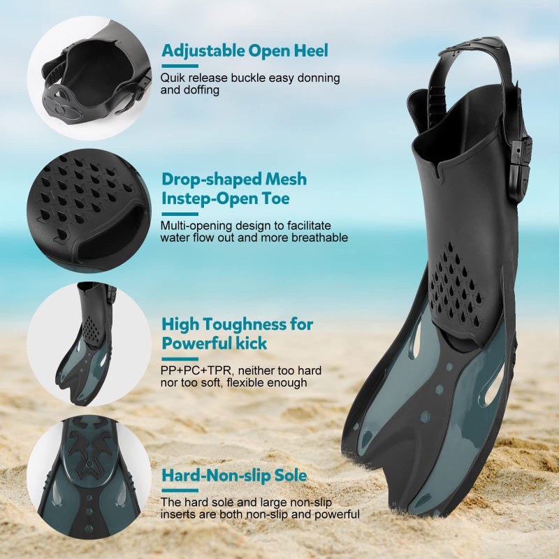 KUYOU Mask Fins Snorkeling Gear for Adults - Wide View Anti-Fog Mask, Full Dry Top Snorkel Gear Set (Dark Celadon, S/M) - Image 4