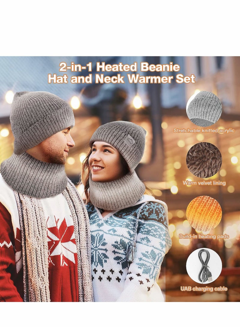SYOSI USB Heated Hat and Scarf Set, Heated Beanie Hat and Neck Warmer Set 2-in-1 Warm Scarf Knitted Hat Womens & Mens Unisex Winter Hat, Lined Knit Beanie Cap Thick Ski Beanie for Running Skiing Cycling - Image 2